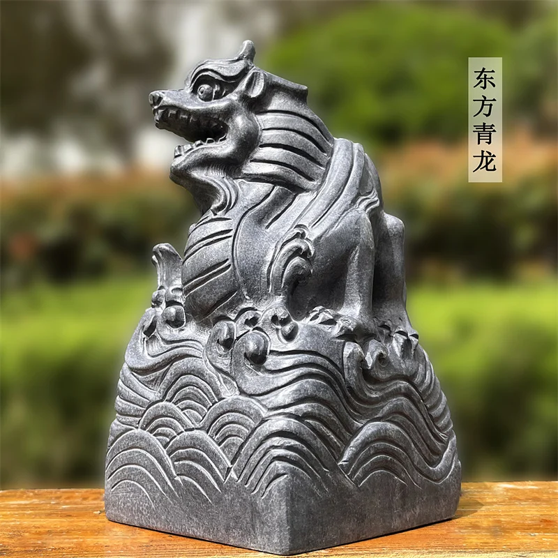 Four Great Divine Beast Natural Qingshi Stone Carvings and Ornaments Qinglong Baihu Zhuque Xuanwu Home Office Decoration