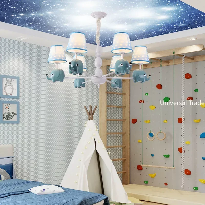 

Children's Room Chandelier, Boy's Bedroom Light, Blue Elephant Chandelier, Warm and Romantic, Baby Room Lamp