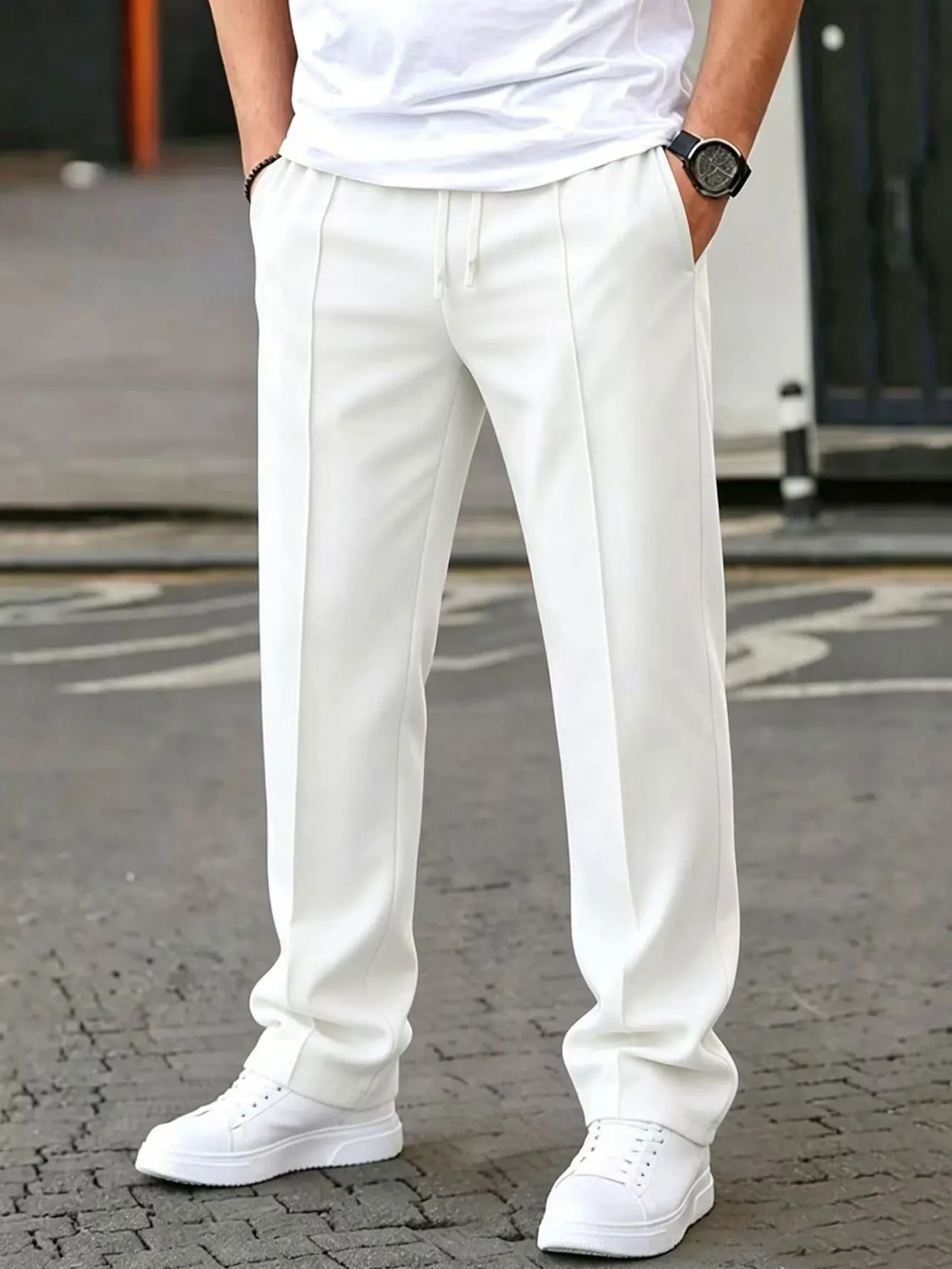 Herren Leichte Casual Cleanfit Business Minimalistische Anzug-Stil Sporthose Lose Jogginghose mit Kordelzug – Detail 12