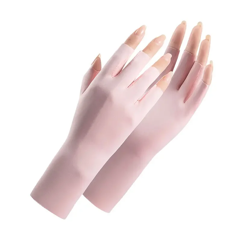 

Summer Ice Silk Half Fingers Gloves Women Breathable Thin Fingerless Gloves Outdoor Riding Driving Gloves Sunscreen Mittens