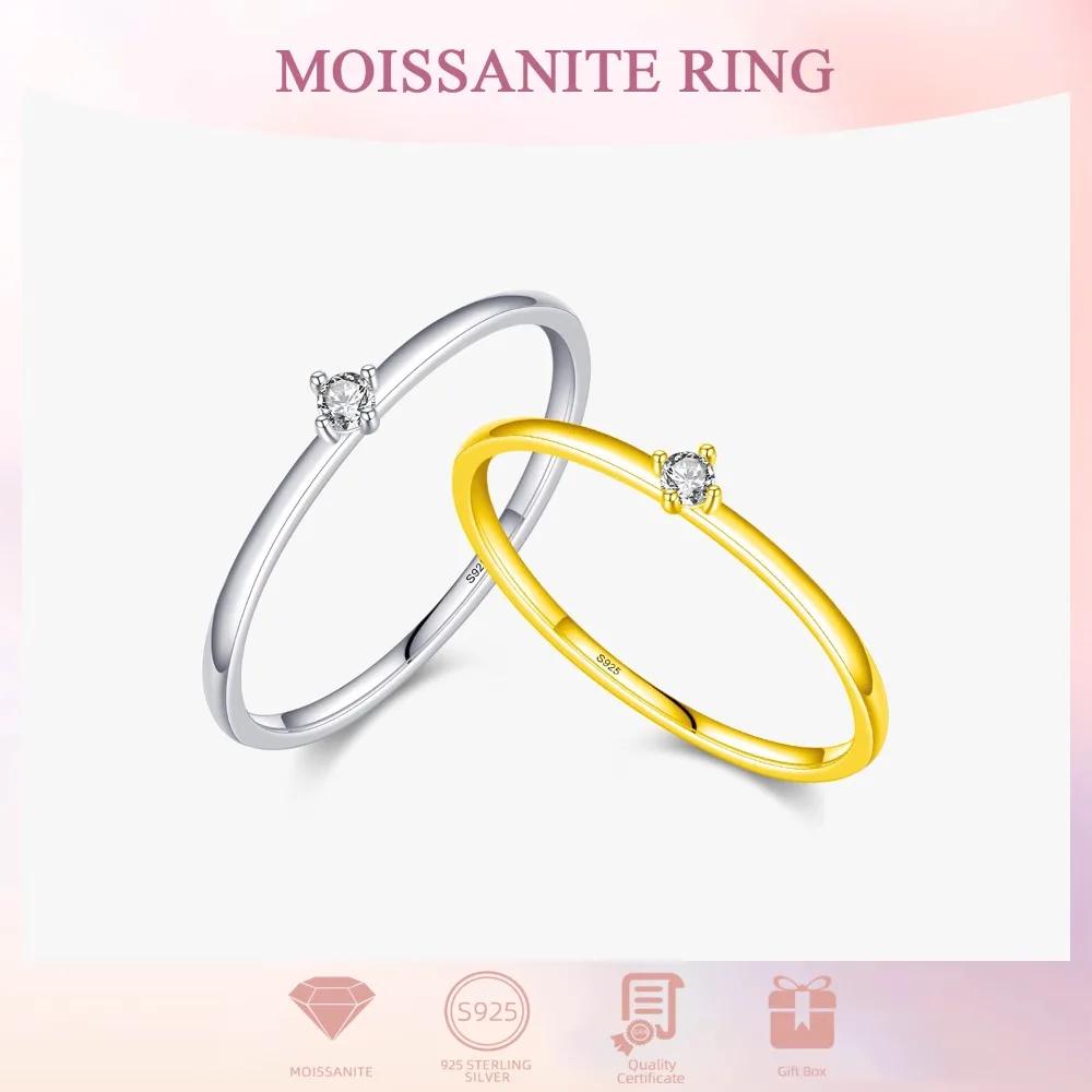 

2mm Real Moissanite Ring For Women 925 Sterling Silver Classic Daily Diamond Band Party Wedding 18K Gold Plated Fine Jewelry GRA