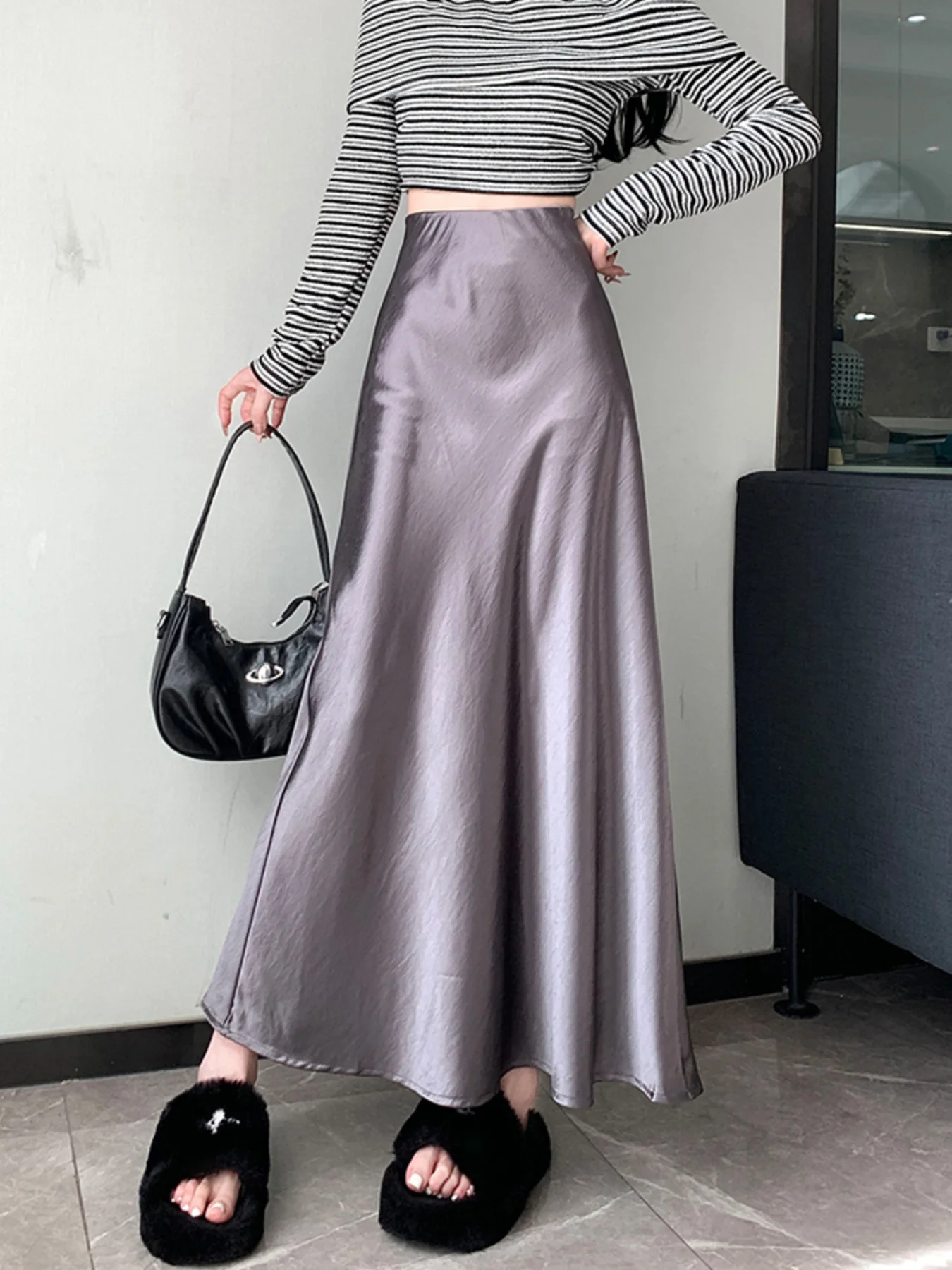 Elegant Women's High Waist Maxi Skirt Casual Flowy A-Line Skirt for Daily Party Office