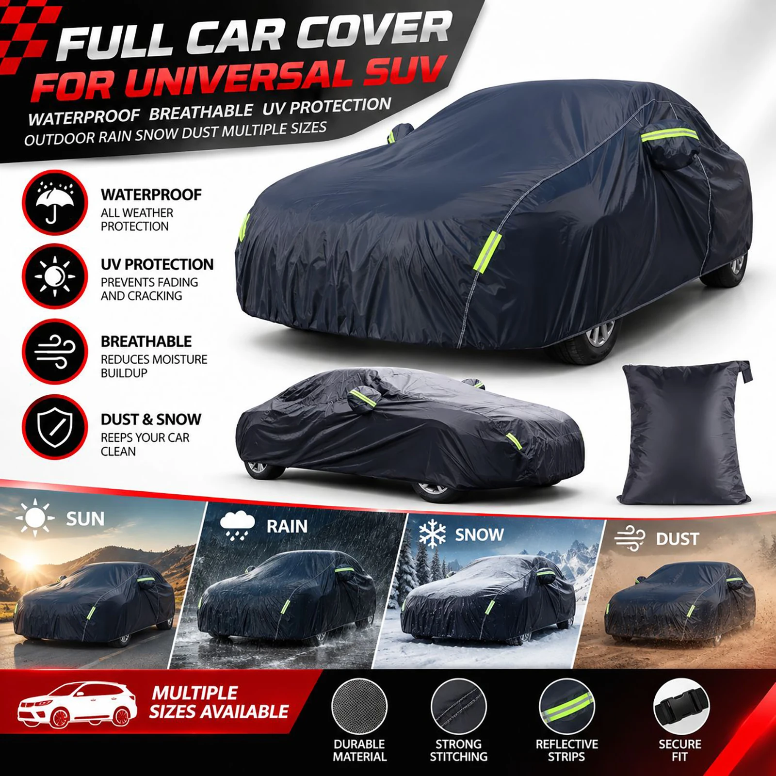 Copertura Universale per Auto SUV, Impermeabile, Traspirante, Protezione UV, per Esterni, Pioggia, Neve, Polvere, Diverse Misure
