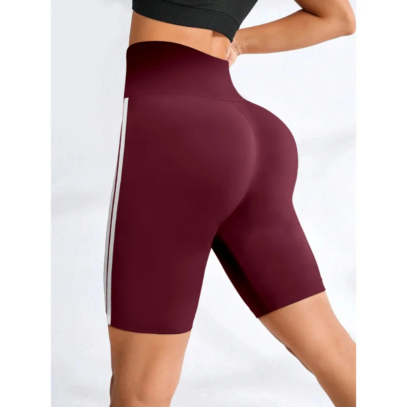 Summer Ladies Shorts Fashionable High Stretch Knitted Shorts Side Stripe Design Slim Sports Style Shorts Five Trousers