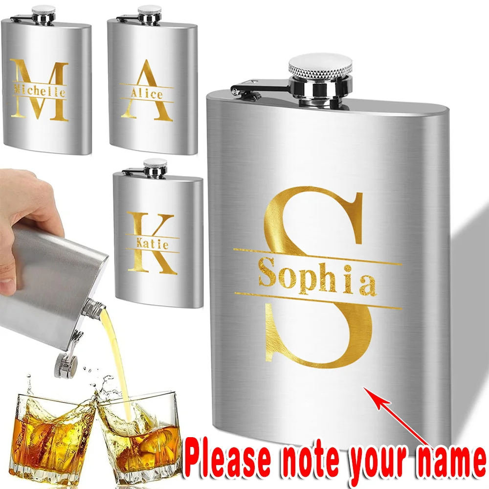 Customized Name 8oz Hip Flask Stainless Steel Metal Wine Pot Personalized Liquor Bottle Travel Whiskey Container Perfect Gift