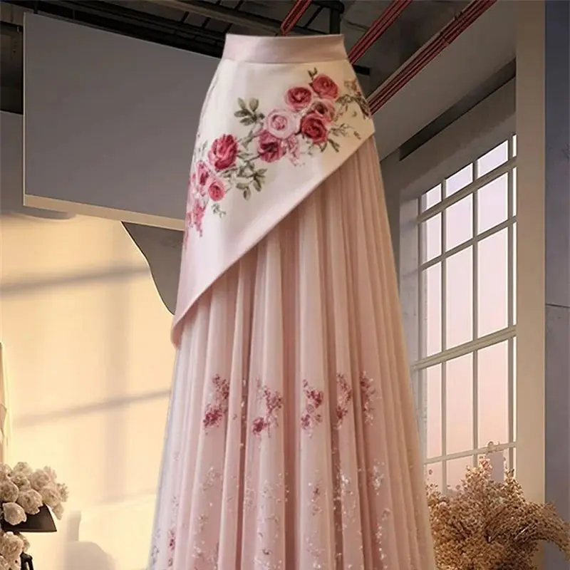 

Женская элегантная лоскутная большая распашная юбка с высокой талией, винтажная асимметричная вечерняя юбка со складками 035A, летние длинные юбки с цветочным принтом