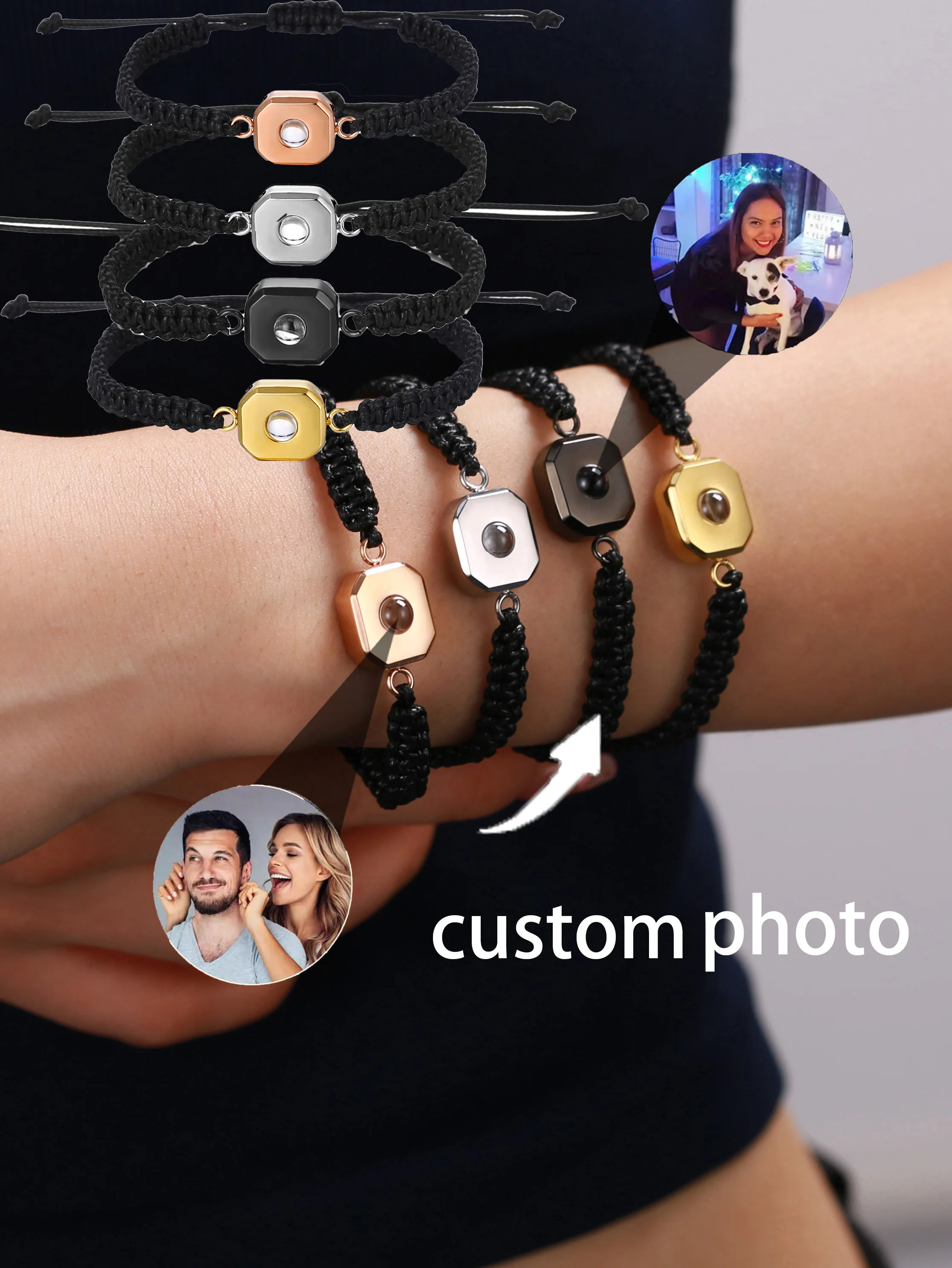 

Индивидуальный проекционный браслет из нержавеющей стали с красочными фотографиями, персонализированный подарок для семьи, друзей, пары на день рождения
