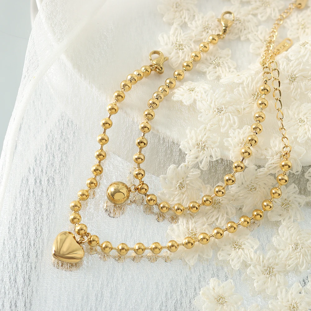 Liora Heart Ball Round Pendant Bracelets For Women Stainless Steel Gold Color Balls Chain Bracelets Fashion Waterproof Jewelry