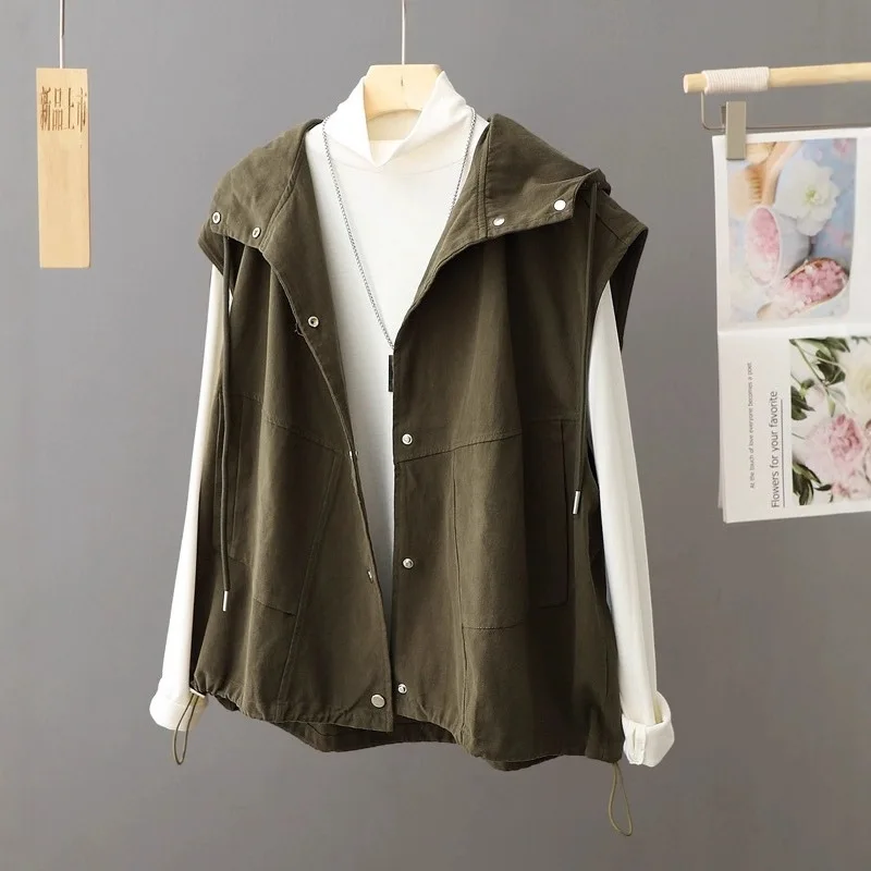 

Loose Cotton Linen Oversize Artistic Hooded Jacket Vest Top Women's Autumn New Style Casual Comfortable Workwear Shirt