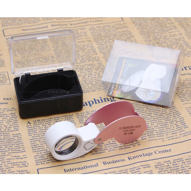 Imagem -03 - Mini Lupa com Luz Led Caixa de Metal hd Avaliação Coleção Antigo Diamante Jóias Bolso Iluminado Lupa 40x