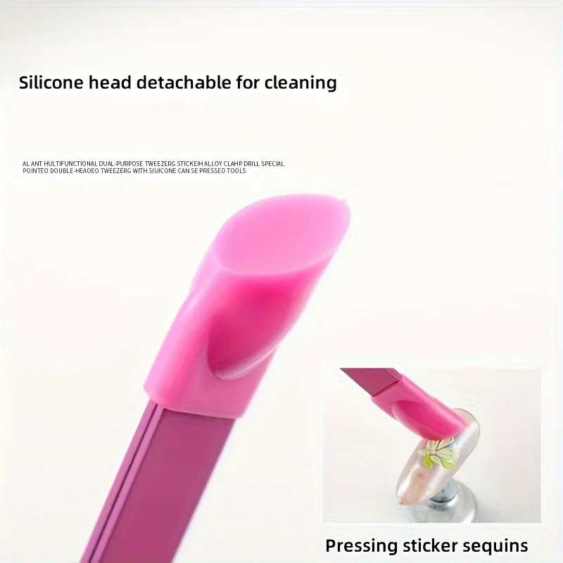シリコンプレス付き両端ネイルアートピンセット 3 個 - 精密ラインストーンアプリケーター & マニキュアツール、無臭