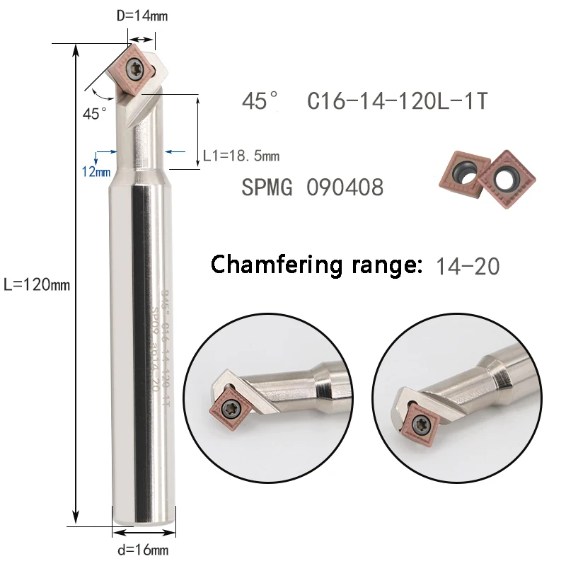 LIHAOPING 45 Degree Chamfering Tools B45 TFD45 C16-16-110 C12-8-120 CNC Lathe Milling Cutter End Mill Holder Inserts SCMT09 SPMG