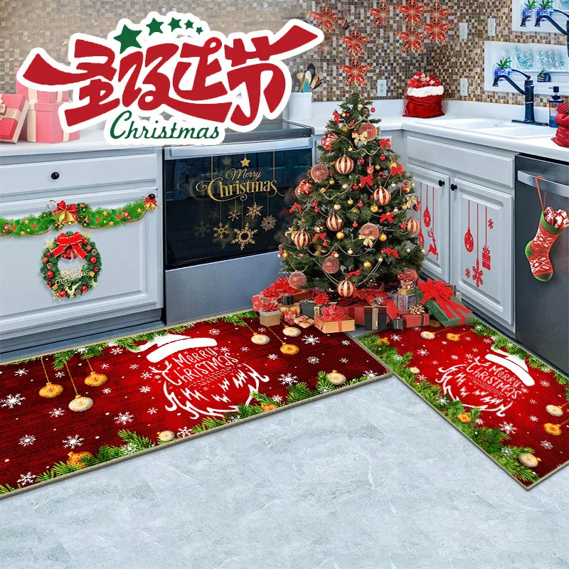 Christmas Cheer Kitchen Mat Set (2 pieces) - Holiday Midget and snowflake pattern, suitable for living room, bedroom, etc