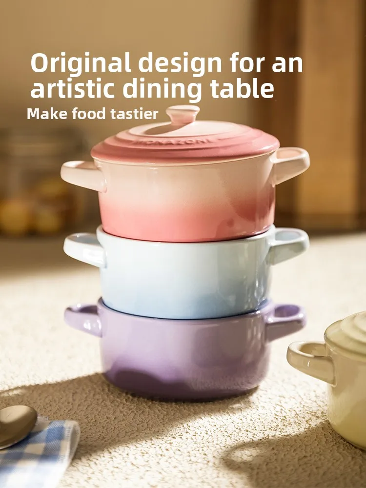 Modern Housewife MONAZONE Ceramic Steamed Egg Soup Bowl with Lid Double Eared Soup Bowl for Steamed Egg Pudding And Stewed Egg