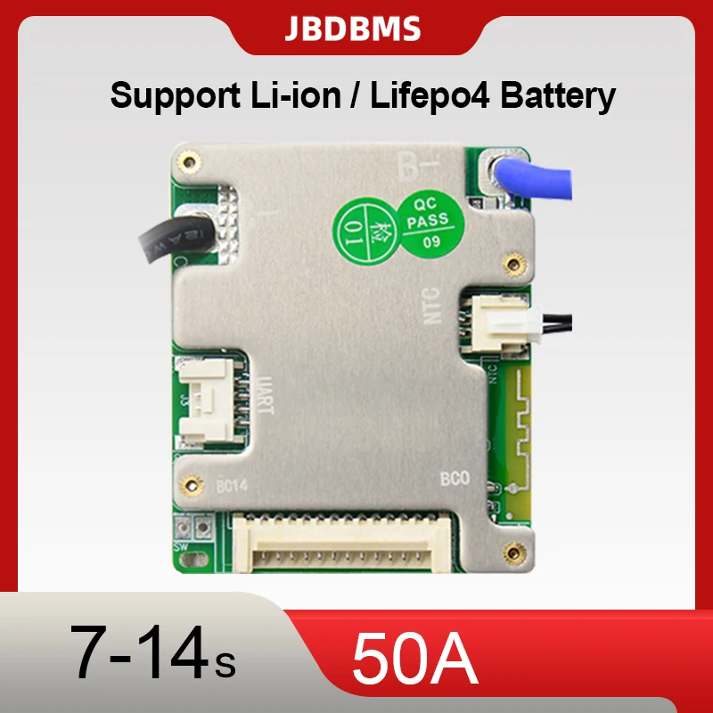 JBD BMS 7S 8S 9S 10S 11S 123 13S 14S 50A 24V 36V 48V Li-ion LiFePo4 Smart Balanced Board Built-in BT UART NTC For E-Bike