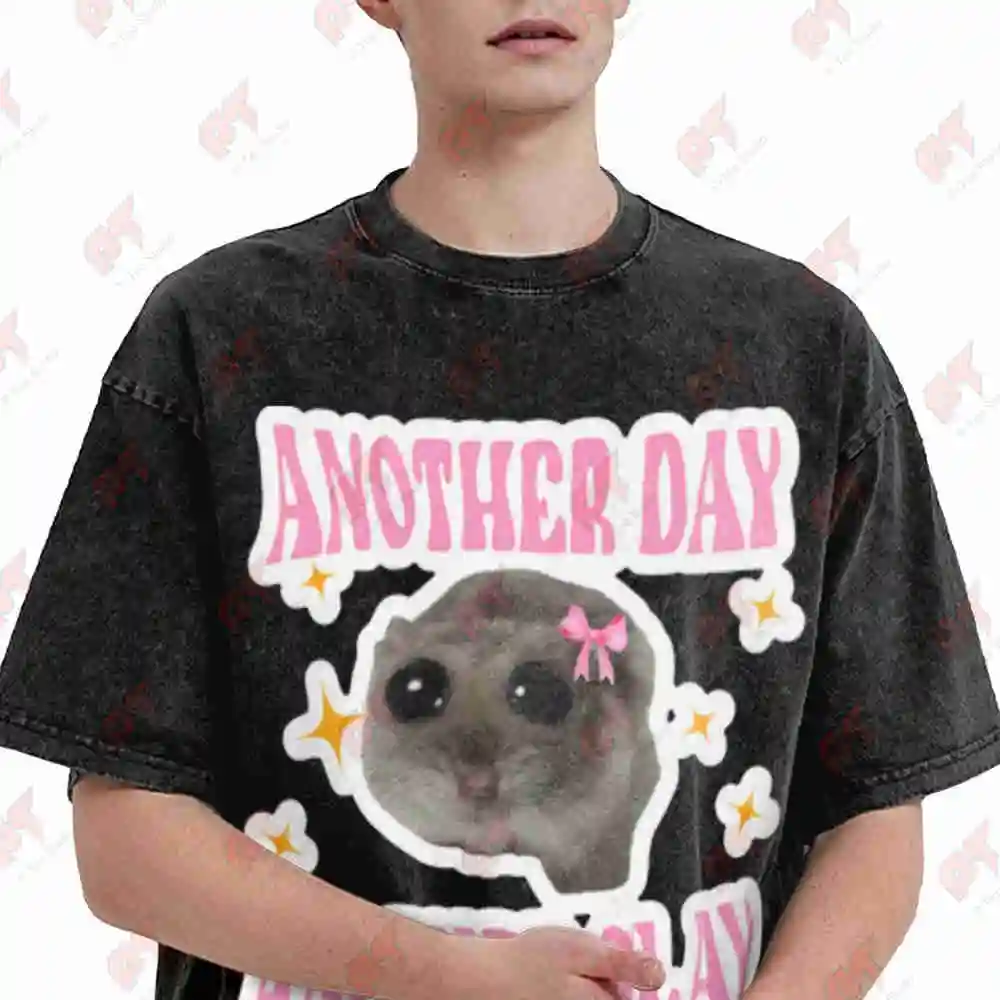 Sad Hamster Meme Trending Cute Vintage Washed Tee Pure Cotton T-Shirt