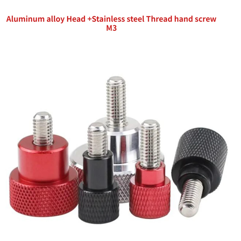 5Pcs M3 Aluminium Alloy+Stainless Knurled Thumb Screw Hand Grip Knob Step Bolt Screws Red Black White