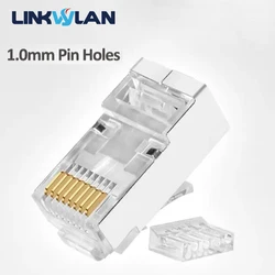 Gigabit RJ45 8P8C Cat6 Modular Plugs Ethernet Cable Male Connector 1.1mm Pin Holes With Loarding Bar For 24-26AWG Cables