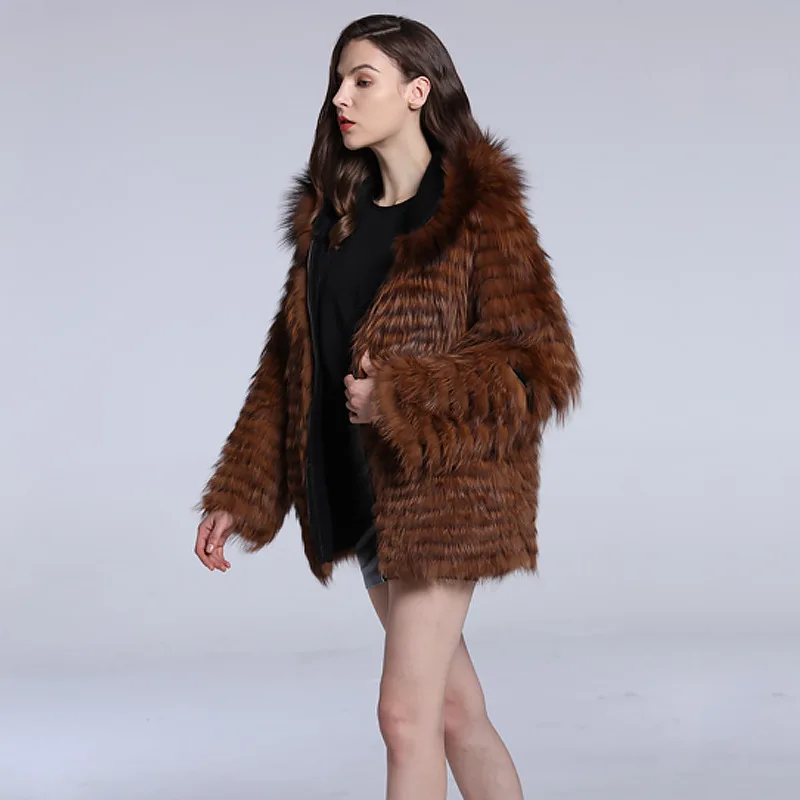 Genuine Leather Silver Fox Fur Grass Medium Length European and American Coat Warm Fur Coat for Women in Autumn and Winter