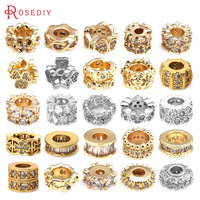 18K Gold Color Brass and Zircon Flower Spacer Beads Bracelet Beads High Quality Diy Jewelry Making Supplies Necklace Earrings
