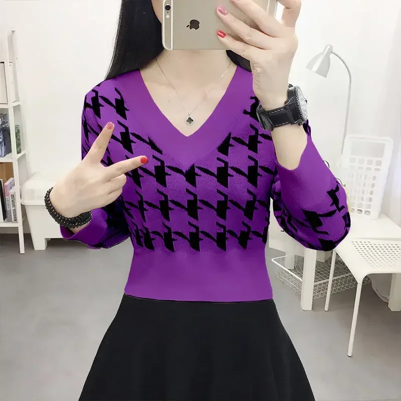 Women's Knitted Sweater FallWinter Slim  Long Sleeve Top Student Short T-shirt