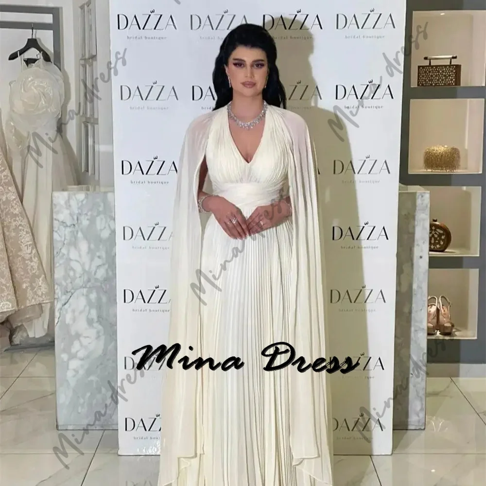 

Mina Customized Shawl Evening Dresses Woman Elegant Formal Dresses for Women Evening Dress V-neck Pleated Robe De Soiree Femmes