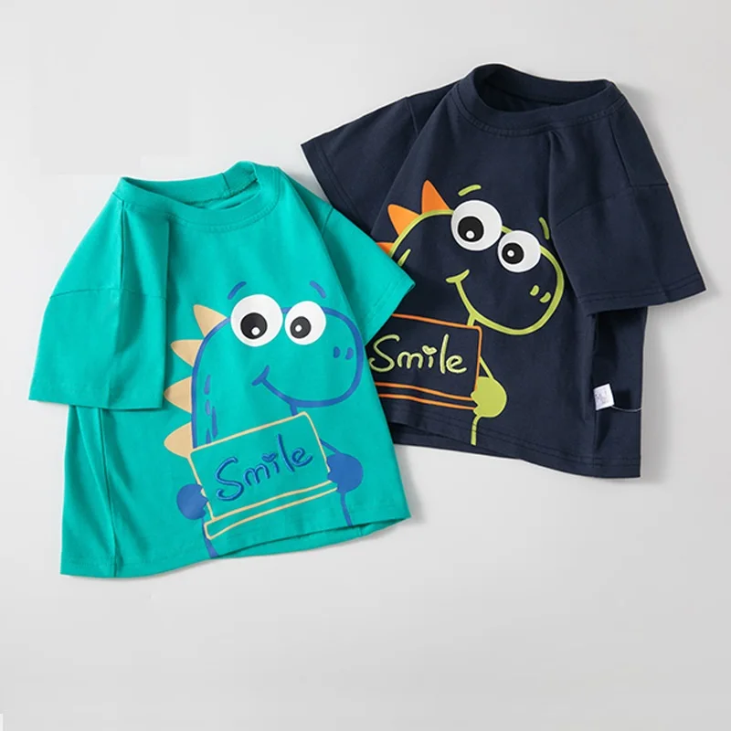 Summer Baby Boy 100% Cotton Clothes Cute Cartoon Dinosaur T-Shirts Children Girls Short Sleeve Crew Neck Top Kid Tracksuits