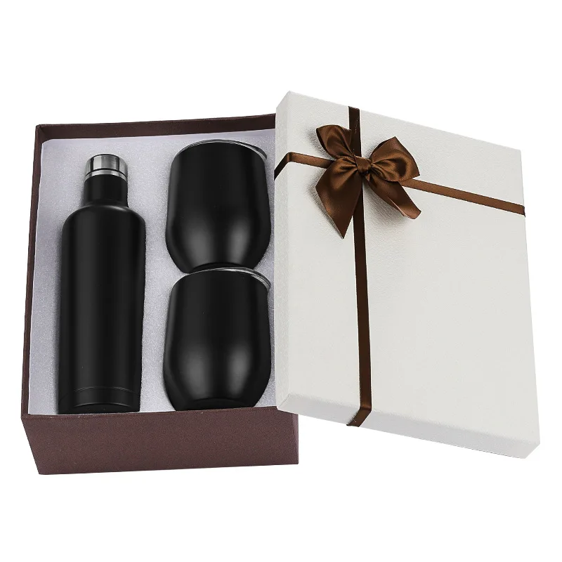 In stock 500ml red wine bottle gift box set, 304 stainless steel 12oz eggshell champagne thermos