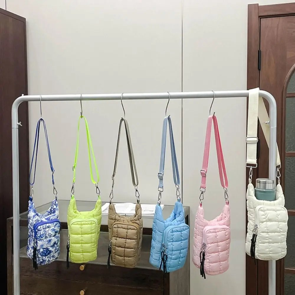 Stylish Quilted Water Bottle Holder Bag Water-resistant Large Capacity Carrier Bag with Strap Portable Sling Purses for Women