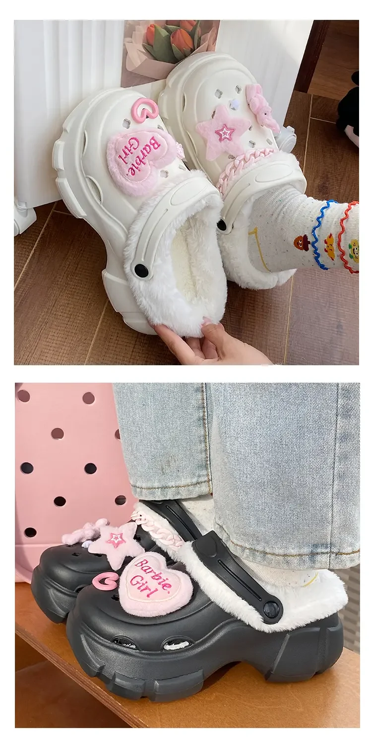 pink Plush Series Lovely Adornment for Clogs Sandals Ins Popular Shoe Decoration Kids Boys Girls Gifts