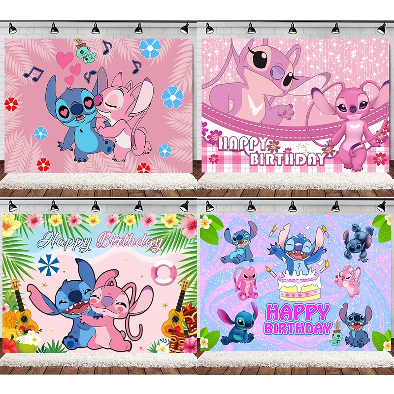 Cartoon Lilo & Stitch Theme Party Backdrops Kids Birthday Party Photo Decoration Photography Ocean Flower Background Decoration