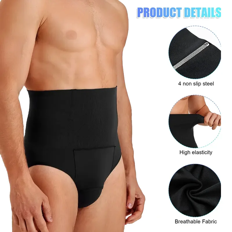 Miss Moly Men Compression Shorts High Waist Tummy Control Butt Lifter 3D Pouch Breathable Shapewear Brief Soft Support Underwear