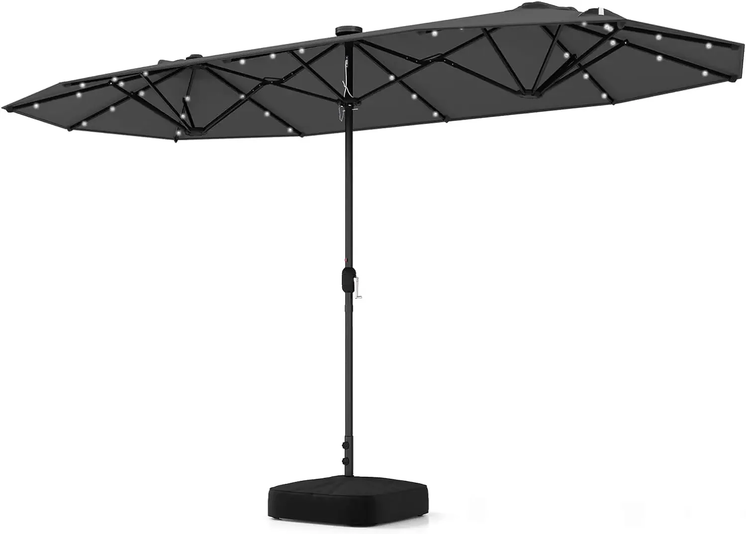 13FT Double-sided Patio Umbrella with Solar Lights, Large Twin Table Umbrella with Crank Handle, Umbrella Base Included, Outdoor