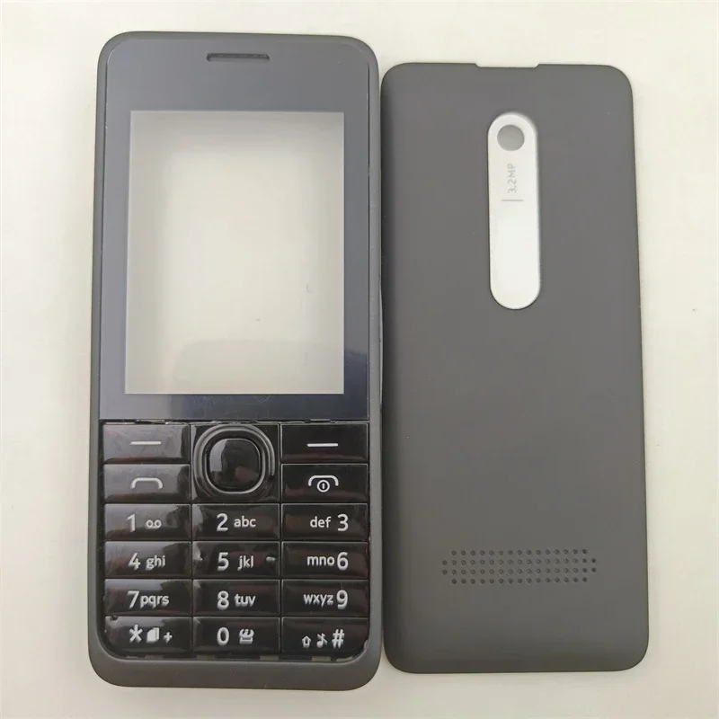 For Nokia 301 Full Housing Case Front Frame+Battery Cover +English Keypad (NO Middle Frame) Replacement Parts