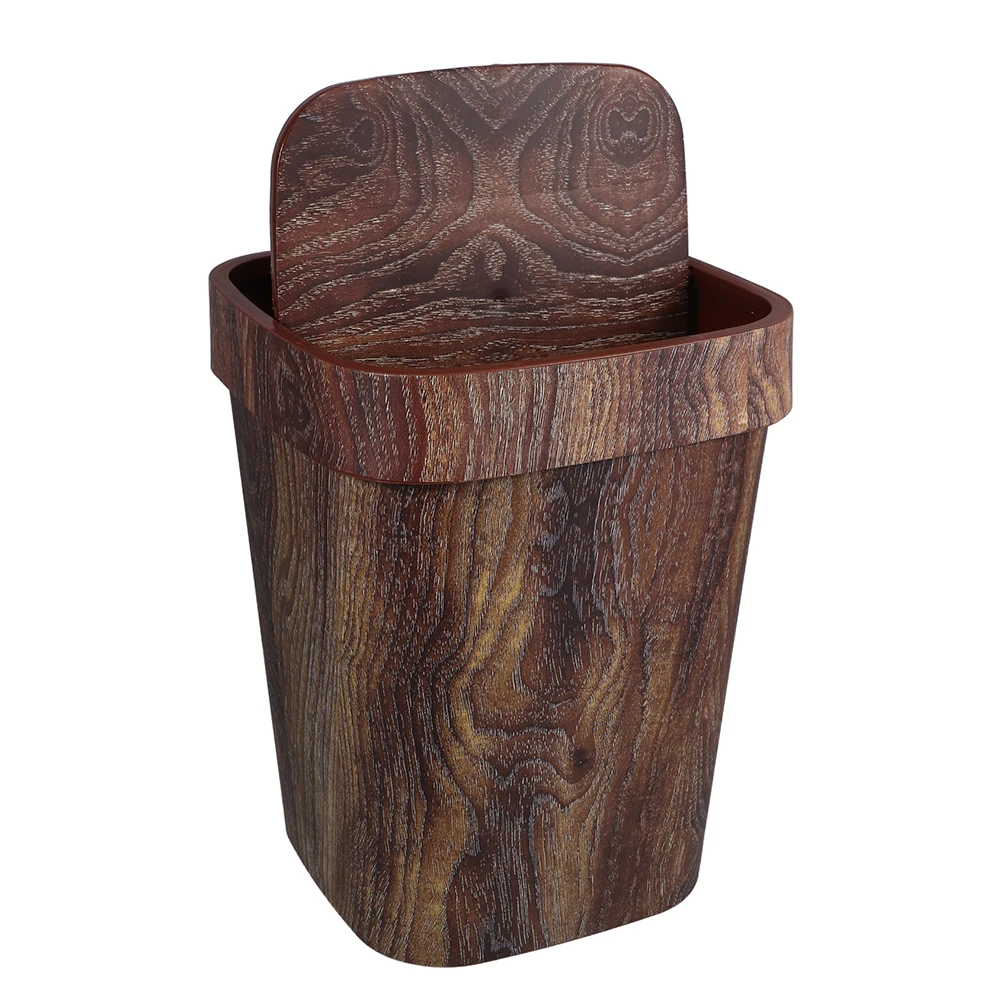 

Vintage Wood Grain Trash Can Swing Lid Kitchen Wastebasket Compact Lightweight Living Room Bathroom Office s Room Decorative