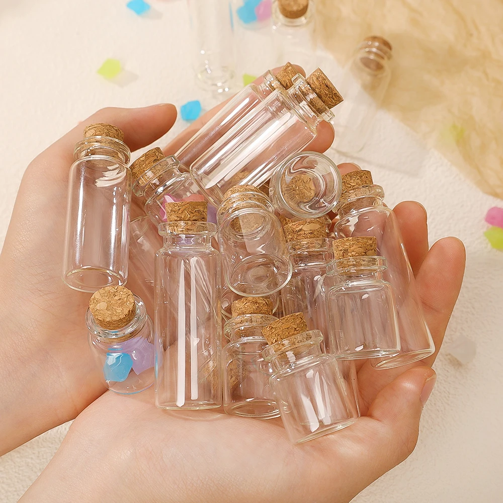 10Pcs Mini Clear Glass Bottles with Cork Stopper Wishing Drifting Bottles for Wedding Favors Party Decor DIY Craft Jars Vials