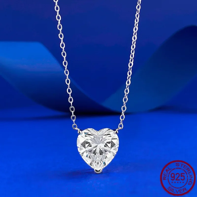 New S925 pure silver 12 * 12 heart-shaped white diamond necklace for women's fashion neck chain wedding jewelry