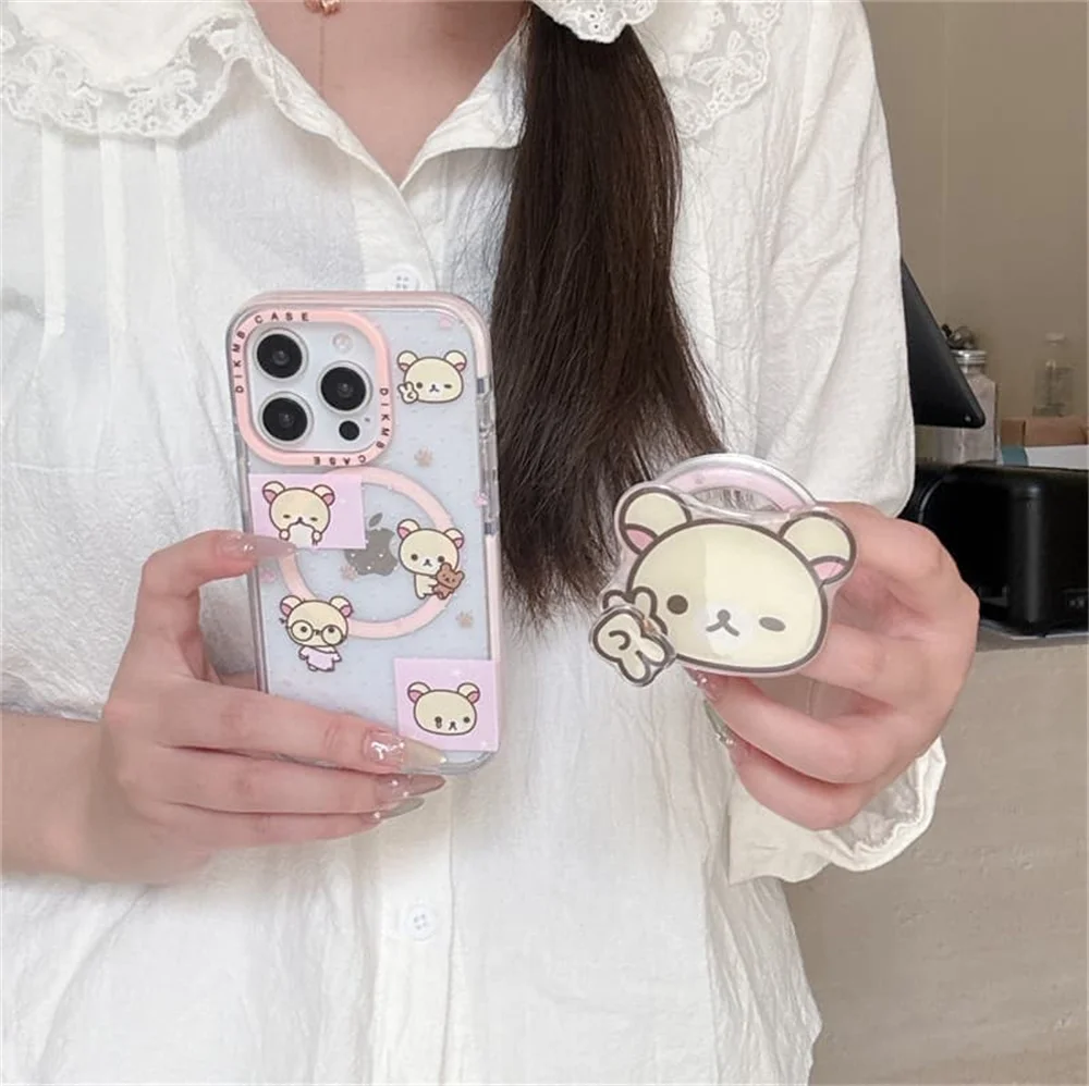 

Polka Dot Rilakkuma Magnetic Phone Case for iPhone 15 14 13 16 Pro 17 Pro Max Cover with Magsafe Stand Cartoon Shockproof Cases