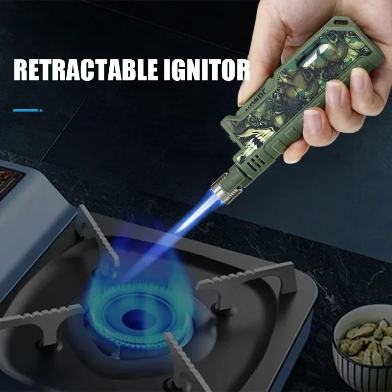 Retractable Lighter Windproof Blue Flame Safety Lock Design Visual Gas Window Adjustable Flame Size Ignition Tool