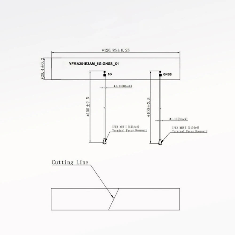 Embedded 5G GNSS 2-in-1 Combo FPC Antenna 600MHz-6000MHz Ultra-wide-band GPS Galileo BD Glonass QZSS Positioning MHF1 10CM Cable