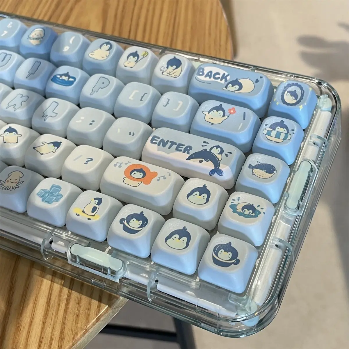 145 klawisze Pingwin Stick Ice Keycap Blue Cute Cartoon PBT pięciostronne sublimacyjne FOA DIY spersonalizowane mechaniczne klawisze klawiatury