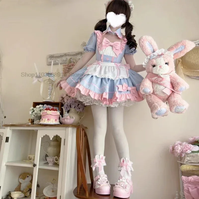 Conjunto de vestido de empregada DY20Bear House Anime Lolita para mulheres, avental doce, manga bufante com laço, dis2025 PPT01..25