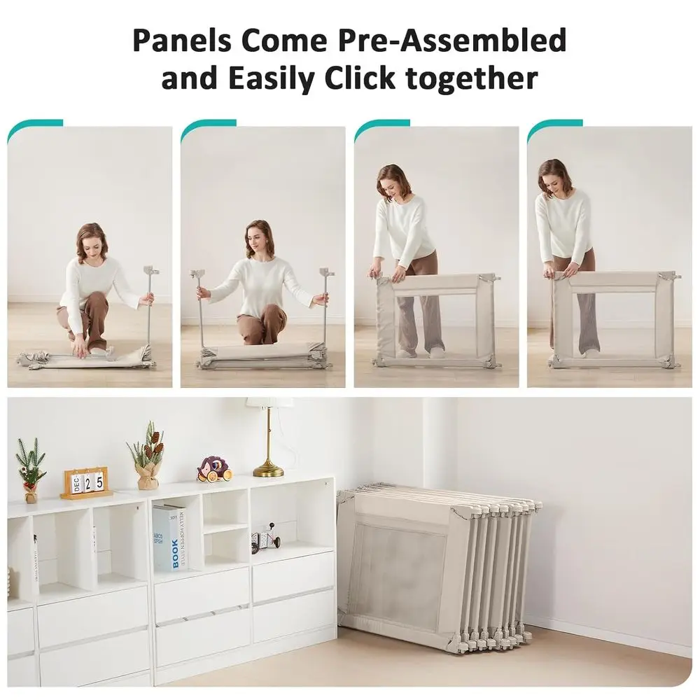 روضة أطفال كبيرة قابلة للتعديل للرضع والأطفال الصغار، مركز لعب داخلي/خارجي قابل للطي مع شبكة قابلة للتنفس، كريمي، 79 × 71 بوصة