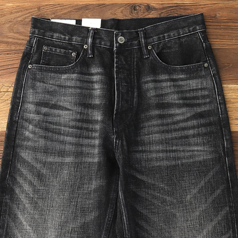 赤耳ジーンズメンズヘビーストレートルーズブラックウォッシュ肥厚アメリカンレトロカジュアルパンツ春と秋の新モデル