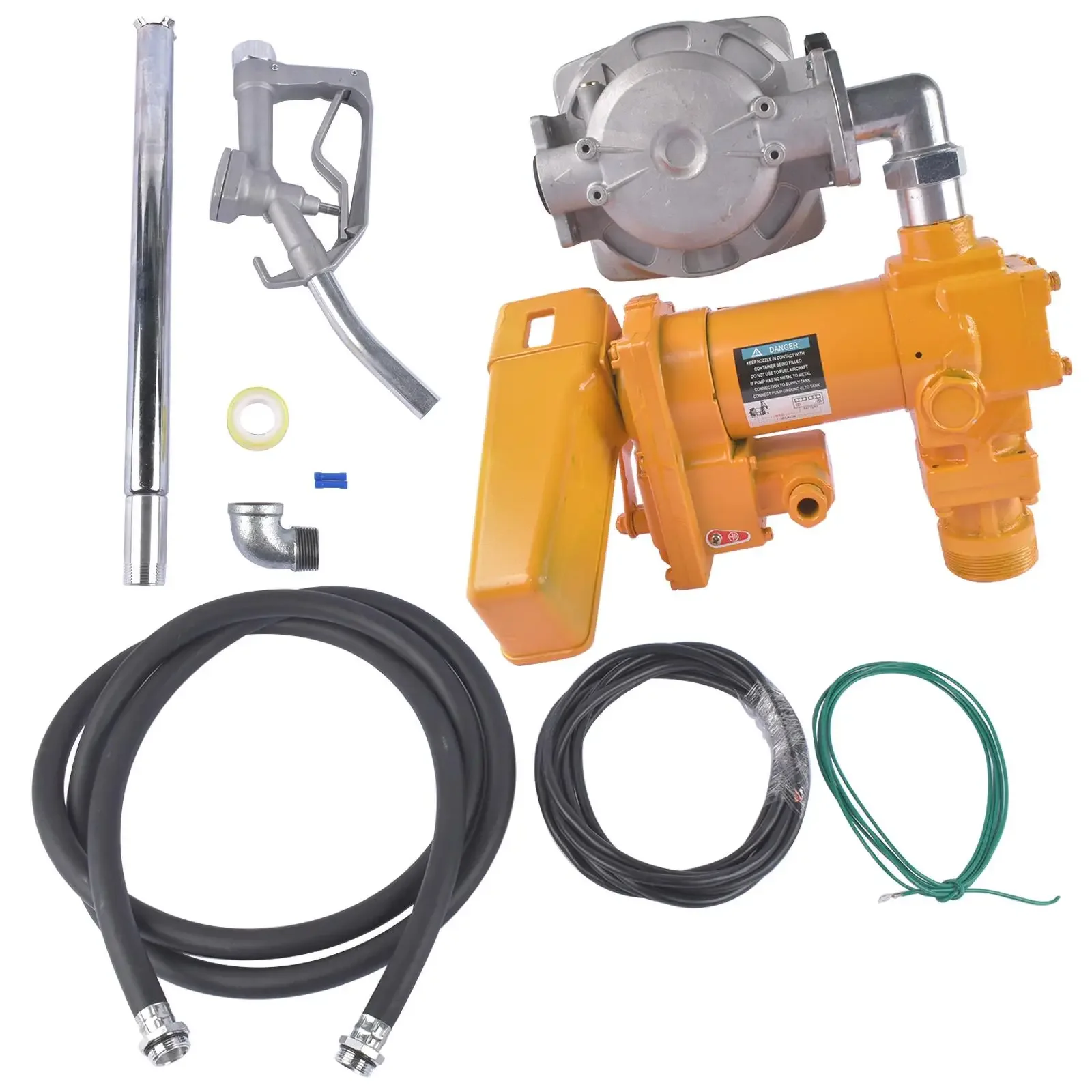 AP03 Yellow Fuel Transfer Pump Gasoline Pump 12V DC 20GPM w/ Nozzle Kit Flow Meter