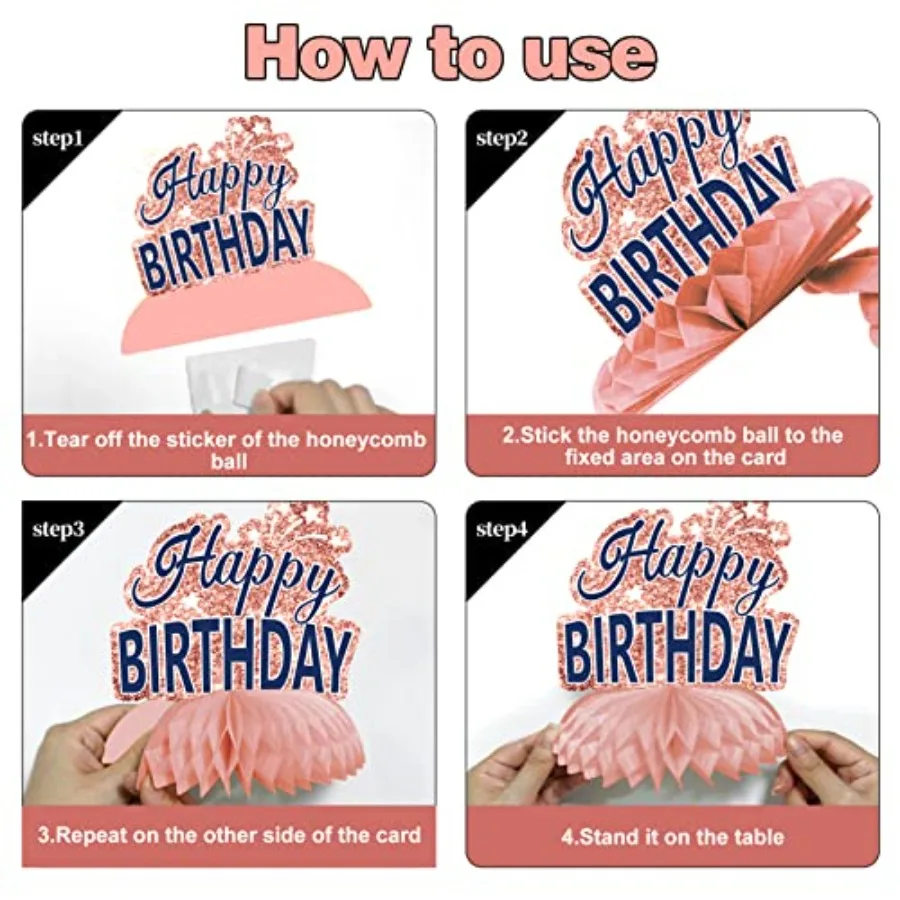 Décorations de joyeux anniversaire bleu marine or Rose, centres de Table en nid d'abeille, 8 pièces, fournitures de fête de Table joyeux anniversaire pour femmes