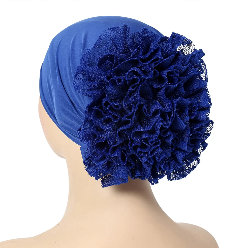 Turbante Cor Pura para Mulheres, Seda Leite, Chapéu Flor, Lenço Respirável, Gorro Árabe, Envoltório Cabeça, Hijabs Muçulmanos, Flor de Renda, Novo