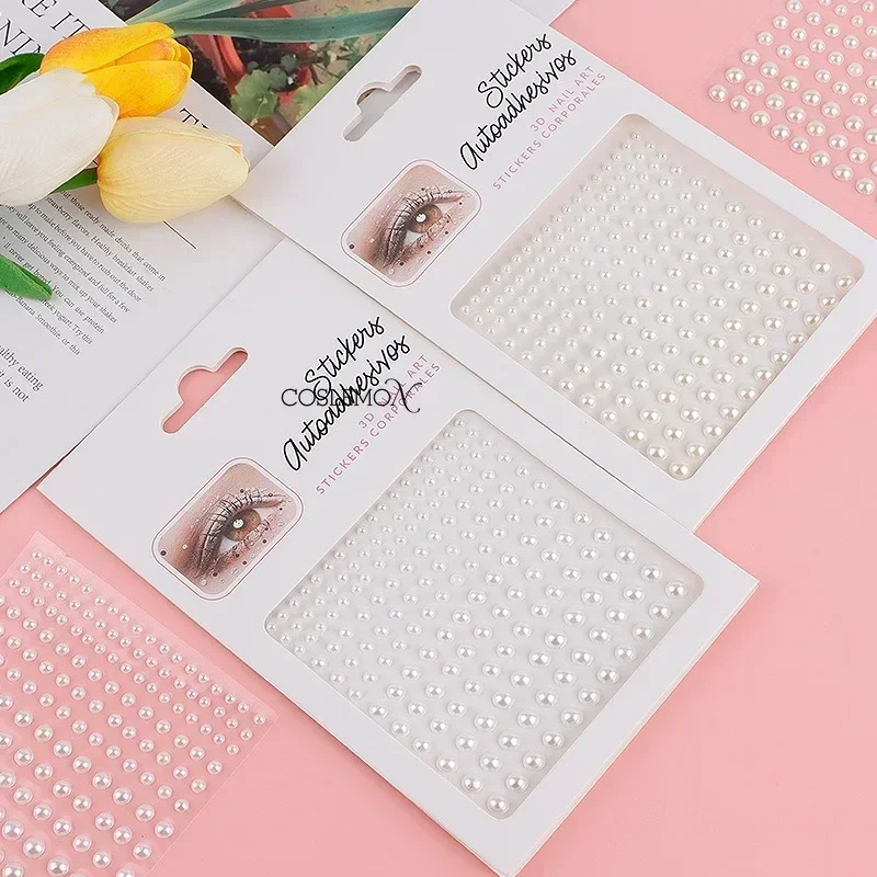 165pcs Acrylic Pearl Crystal Diamond Face Sticker Mix 3/4/5/6mm Milk White Spots Self Adhesive Stickers for Hair Face Makeup