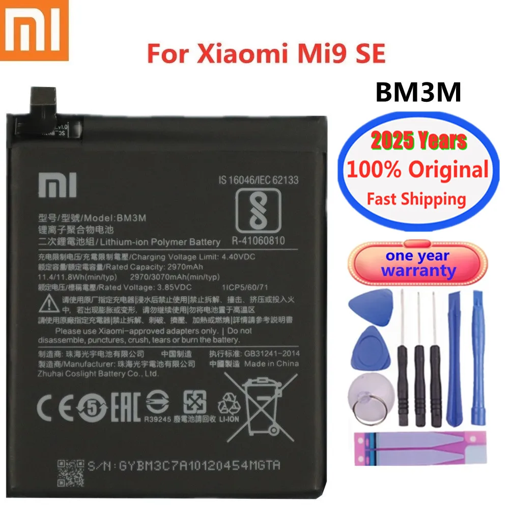 2025 Years xiao mi 100% Original Phone Battery For Xiaomi Mi 9 SE Mi9 SE BM3M 3070mAh Genuine Battery Bateria Fast Shipping