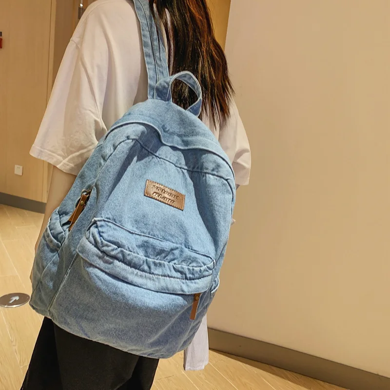 Women Backpack Cowboy Fabric Bag Backpack Korean Shoulder Bag Girl College Bag Backpack  large capacity denim Rucksack Backpack